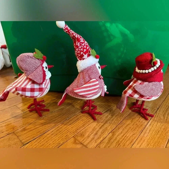 Set of 3 Christmas holiday red white wood bead fabric birds decor target hats - Picture 6 of 8